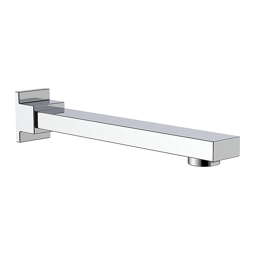 Polished chrome bath spout with rectangular wall mount and slim horizontal spout
