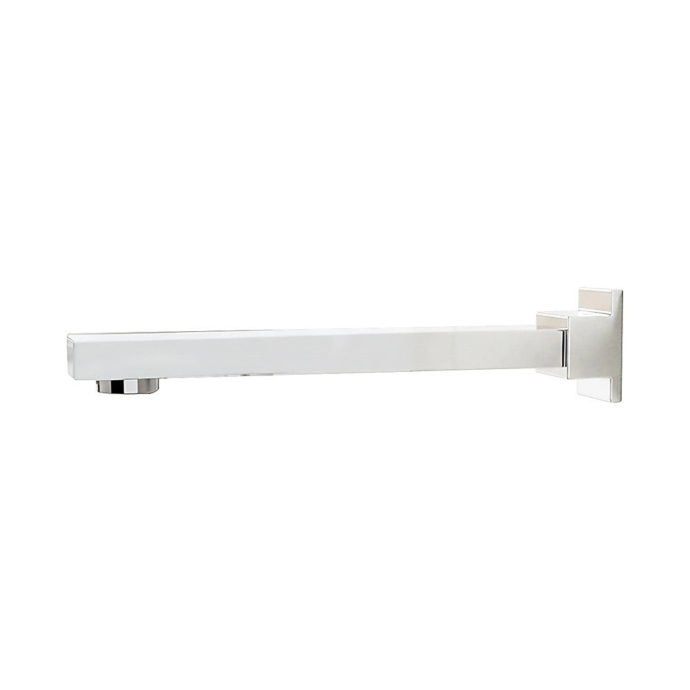 Polished chrome bath spout with wall bracket and straight rectangular outlet