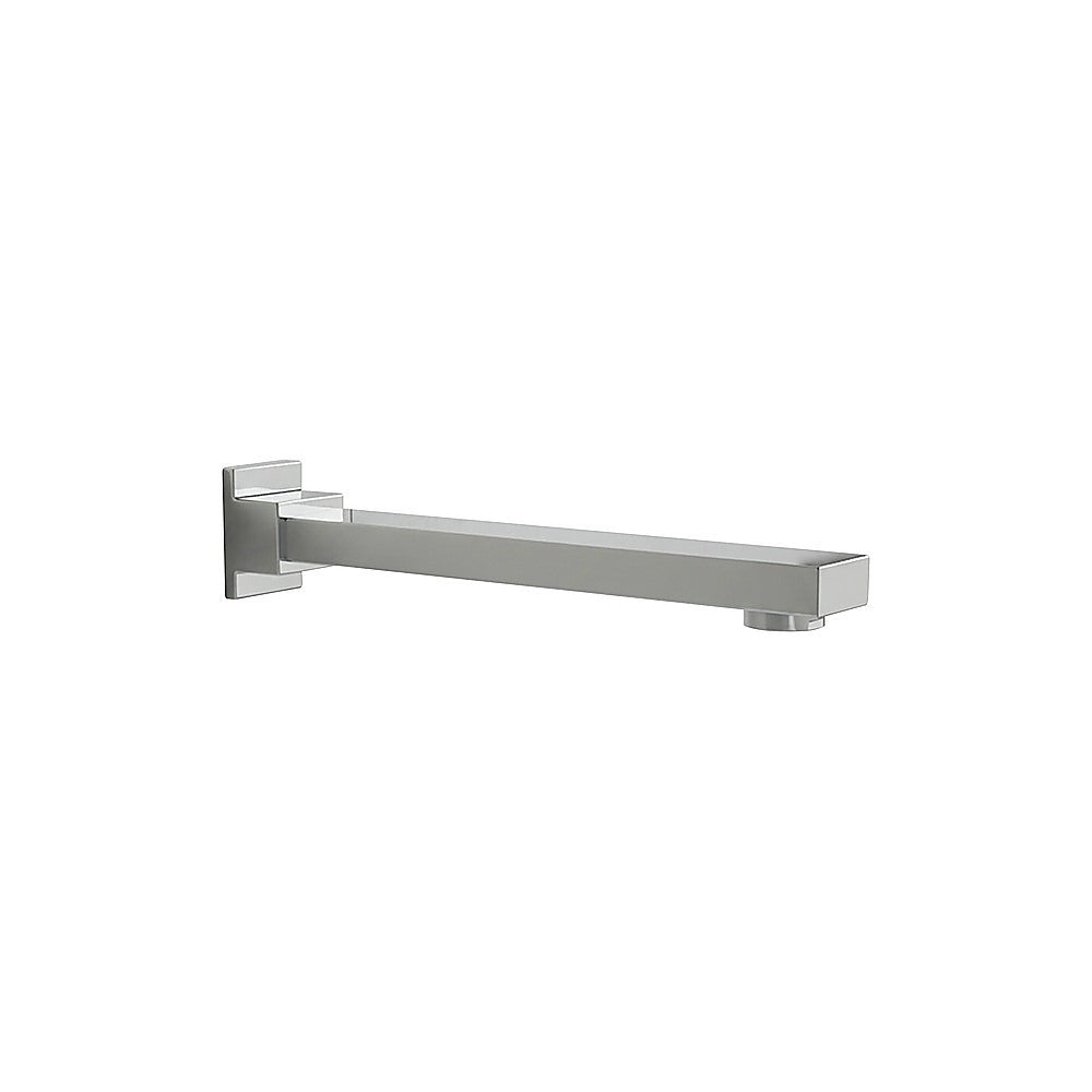Polished chrome bath spout with wall-mounted square backplate and flat spout