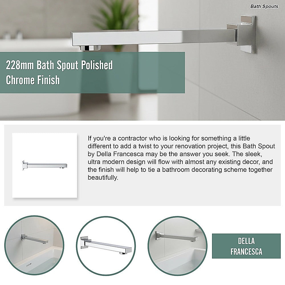 Polished chrome bath spout on tiled wall with horizontal spout bar