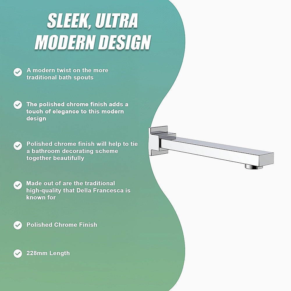 Polished chrome bath spout with horizontal rectangular spout and short wall mount