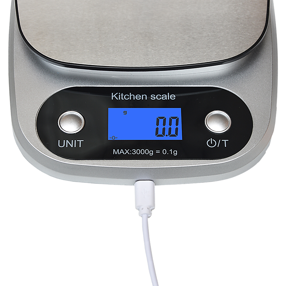 0.1g Digital Kitchen Scale 3kg Rechargeable High Precision Food Bedworld