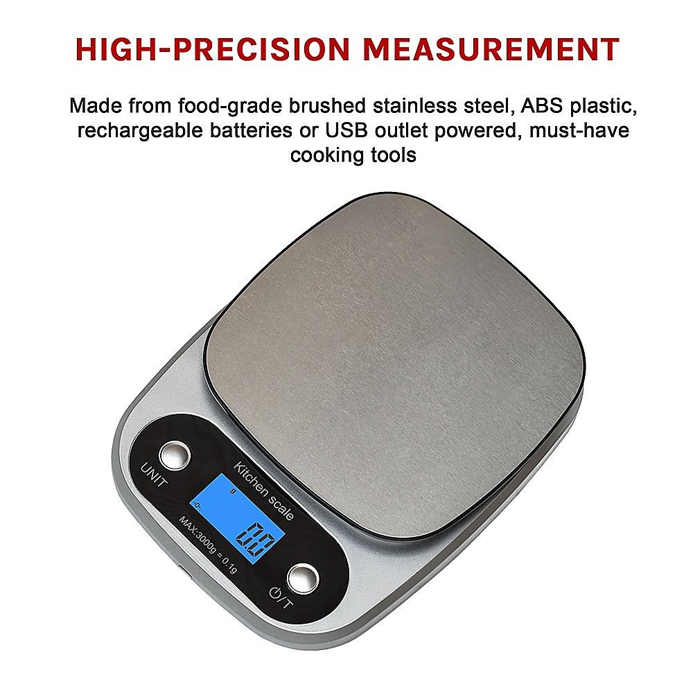 0.1g Digital Kitchen Scale 3kg Rechargeable High Precision Food Bedworld