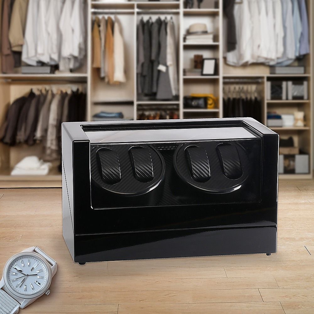 Automatic Quad Watch Winder Wood Display Box Case Bedworld