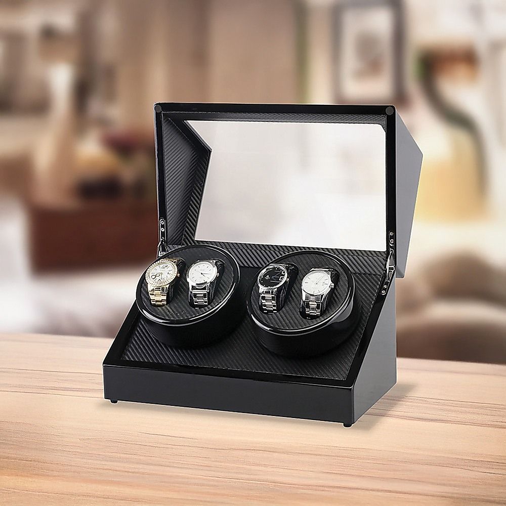 Automatic Quad Watch Winder Wood Display Box Case Bedworld
