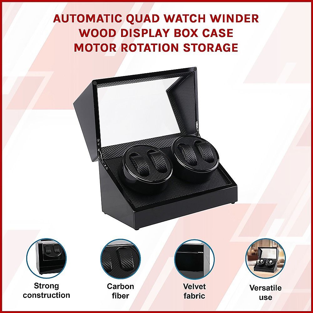 Automatic Quad Watch Winder Wood Display Box Case Bedworld