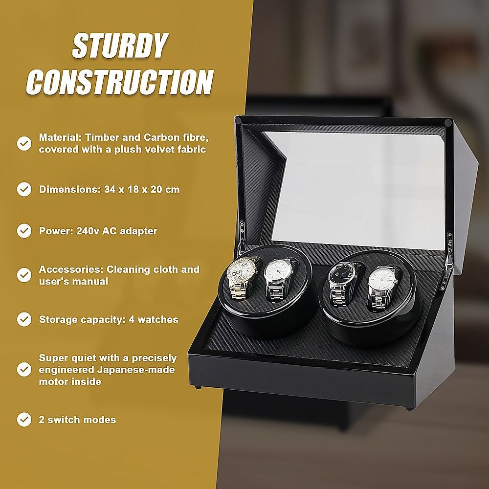 Automatic Quad Watch Winder Wood Display Box Case Bedworld