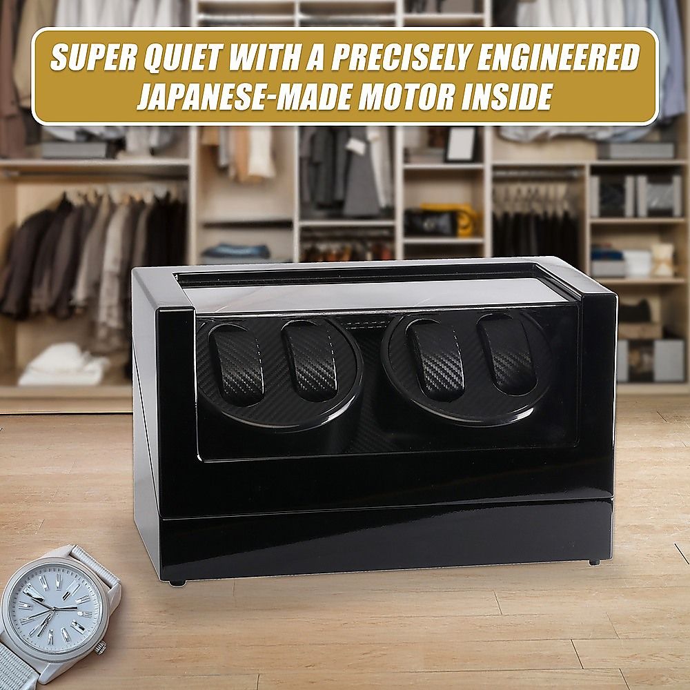 Automatic Quad Watch Winder Wood Display Box Case Bedworld