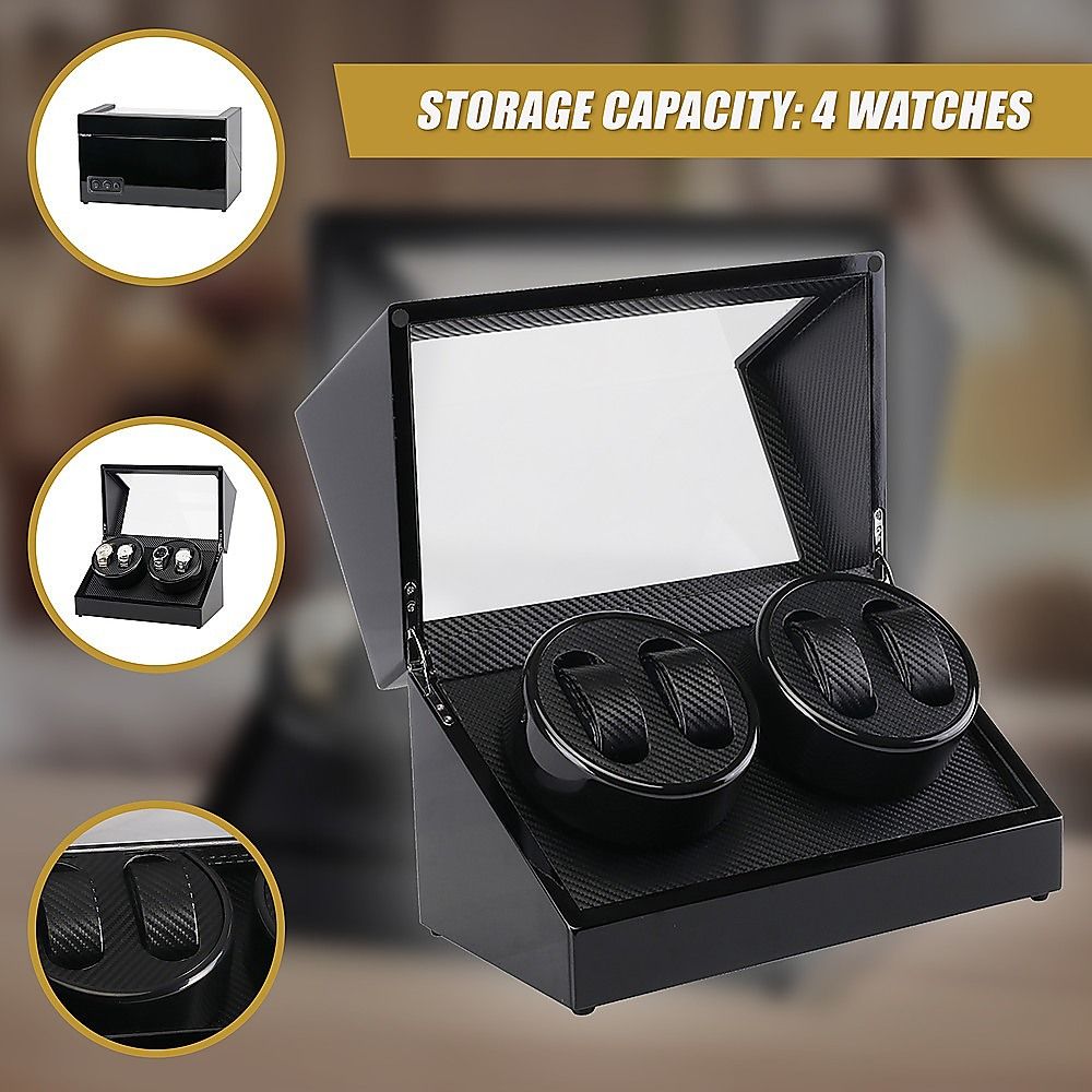 Automatic Quad Watch Winder Wood Display Box Case Bedworld