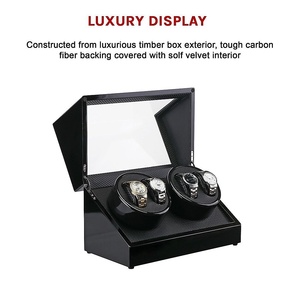 Automatic Quad Watch Winder Wood Display Box Case Bedworld