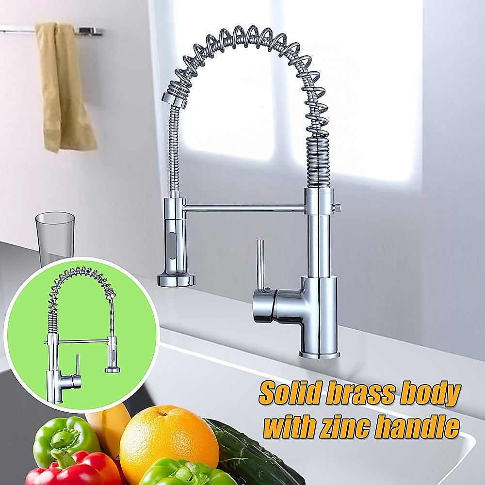 Chrome basin mixer tap with pull-out spray head; solid brass body with zinc handle