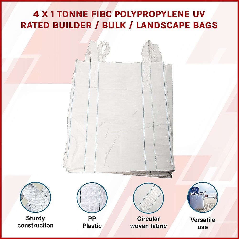 4-pack white FIBC bulk bags with lifting straps and stitched panel lines