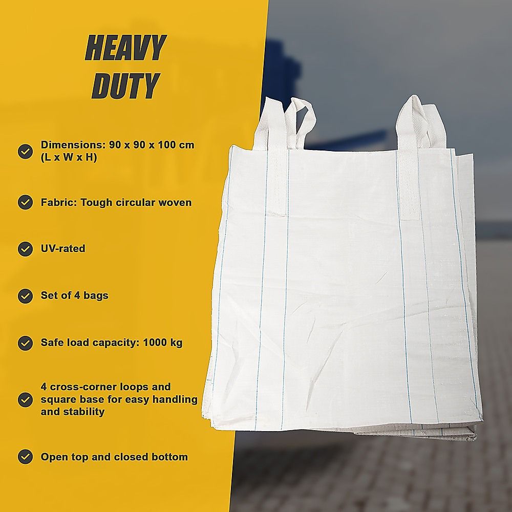White polypropylene FIBC bulk bag with open top and stitched lifting loops