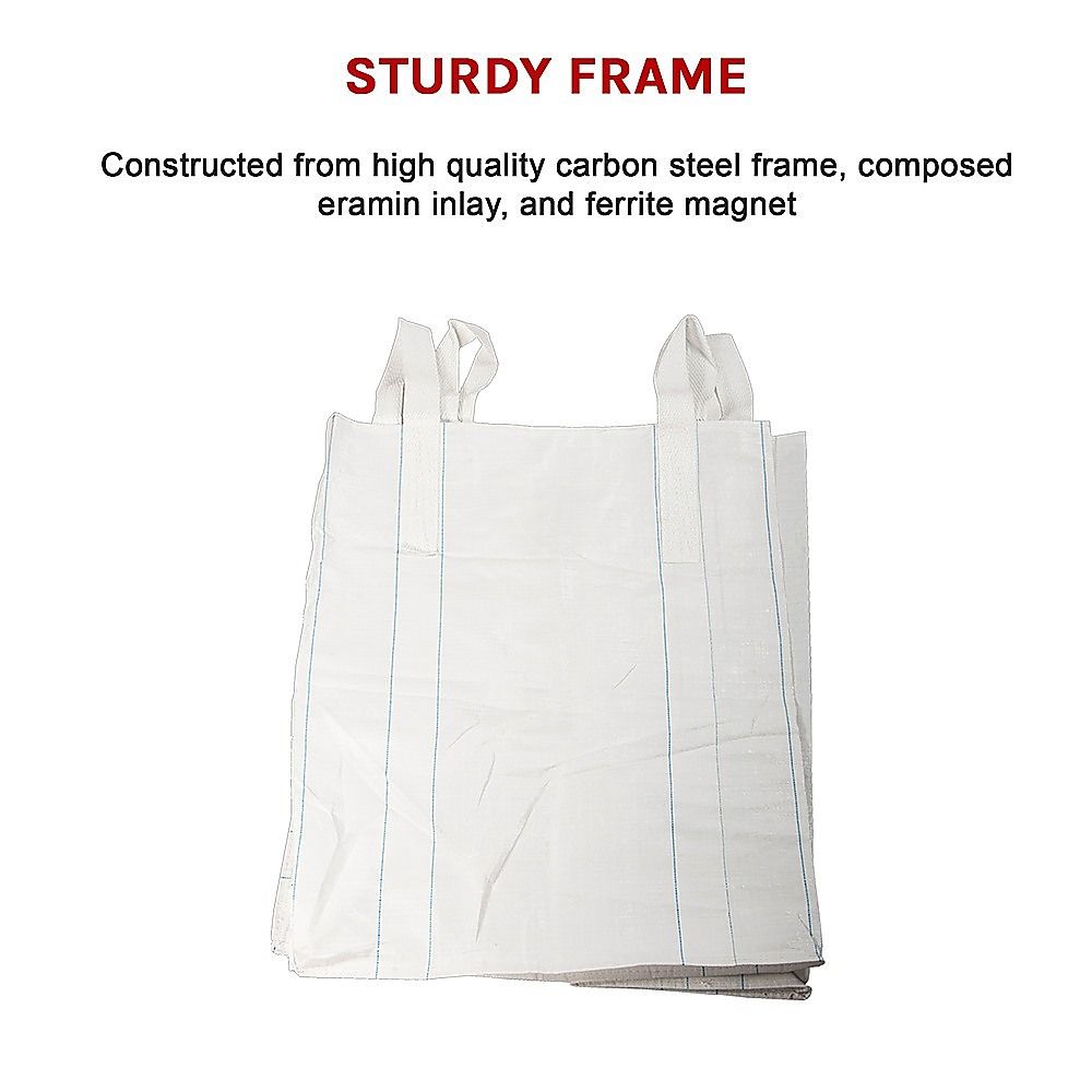 White polypropylene FIBC bulk bag with four lifting straps and open top