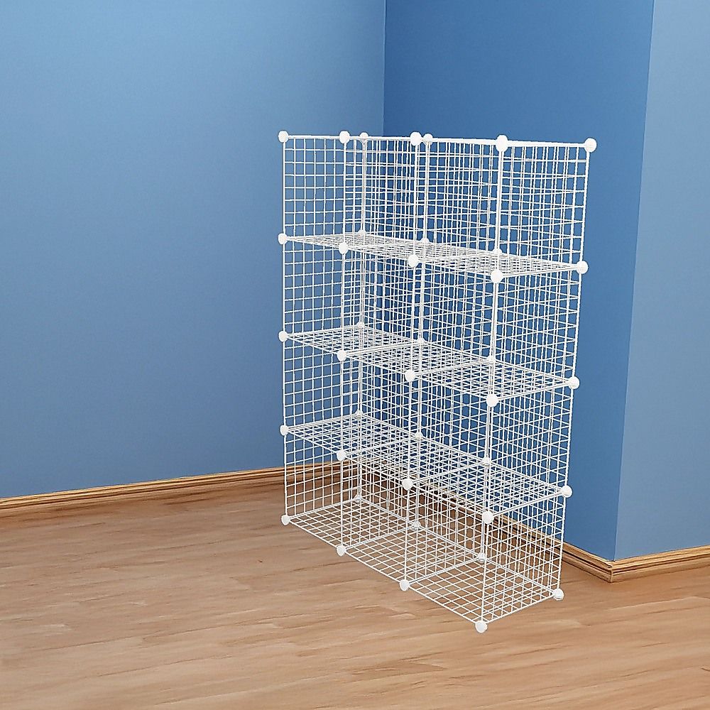 12 Cube Wire Grid Organiser Bookcase Storage Cabinet Wardrobe Closet White Bedworld