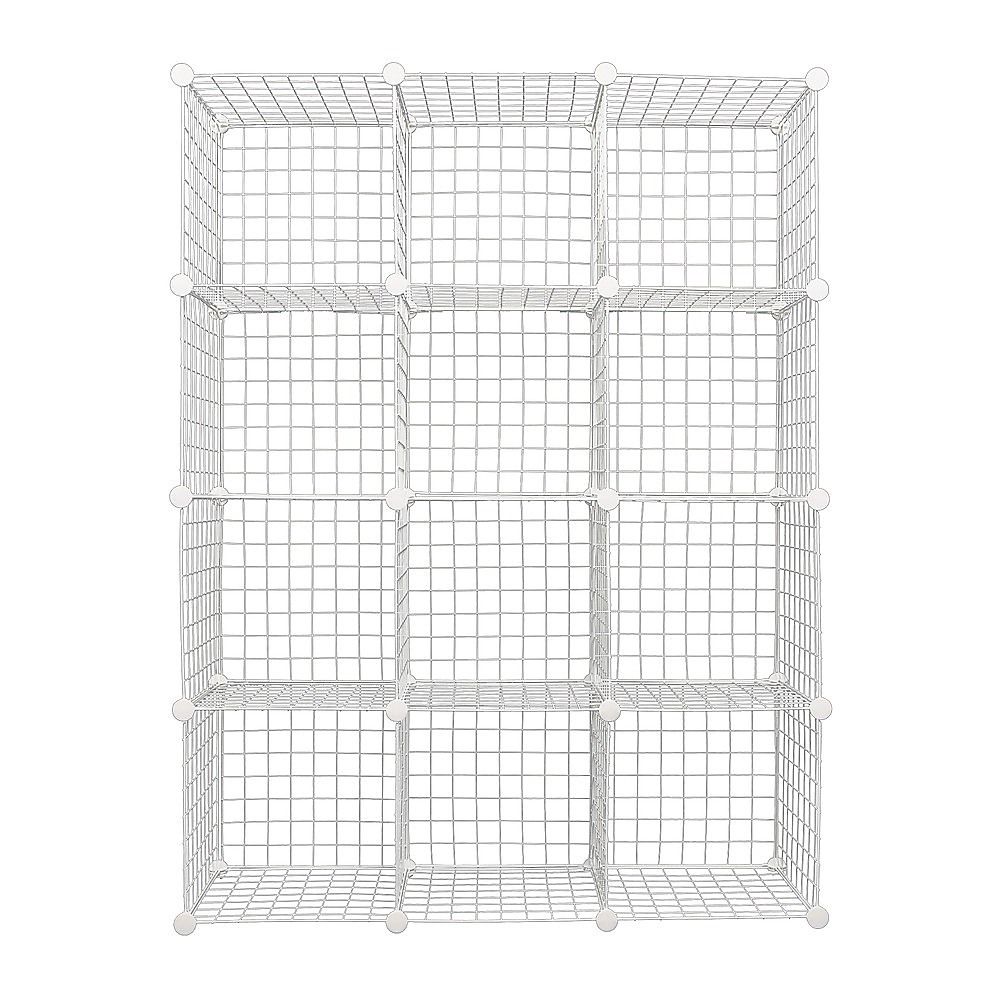 12 Cube Wire Grid Organiser Bookcase Storage Cabinet Wardrobe Closet White Bedworld
