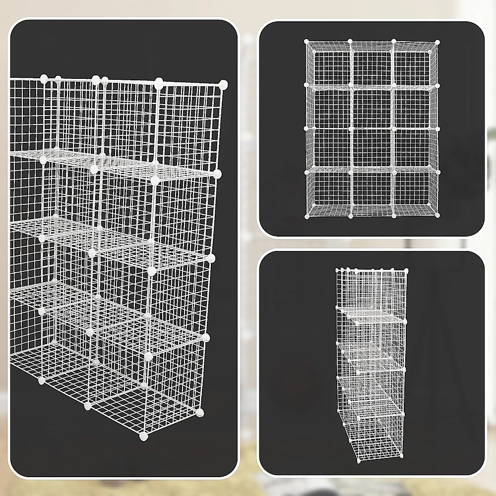 12 Cube Wire Grid Organiser Bookcase Storage Cabinet Wardrobe Closet White Bedworld