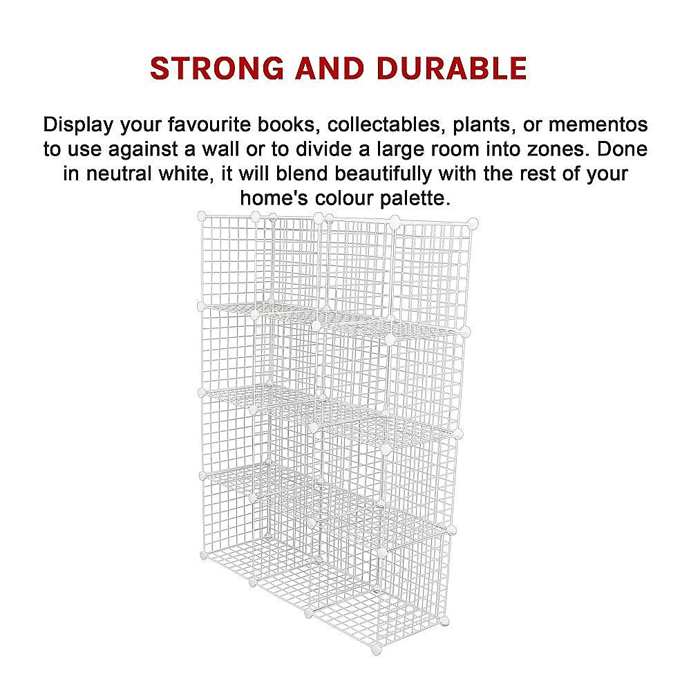 12 Cube Wire Grid Organiser Bookcase Storage Cabinet Wardrobe Closet White Bedworld