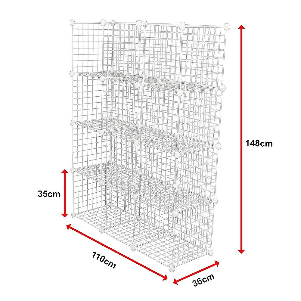 12 Cube Wire Grid Organiser Bookcase Storage Cabinet Wardrobe Closet White Bedworld