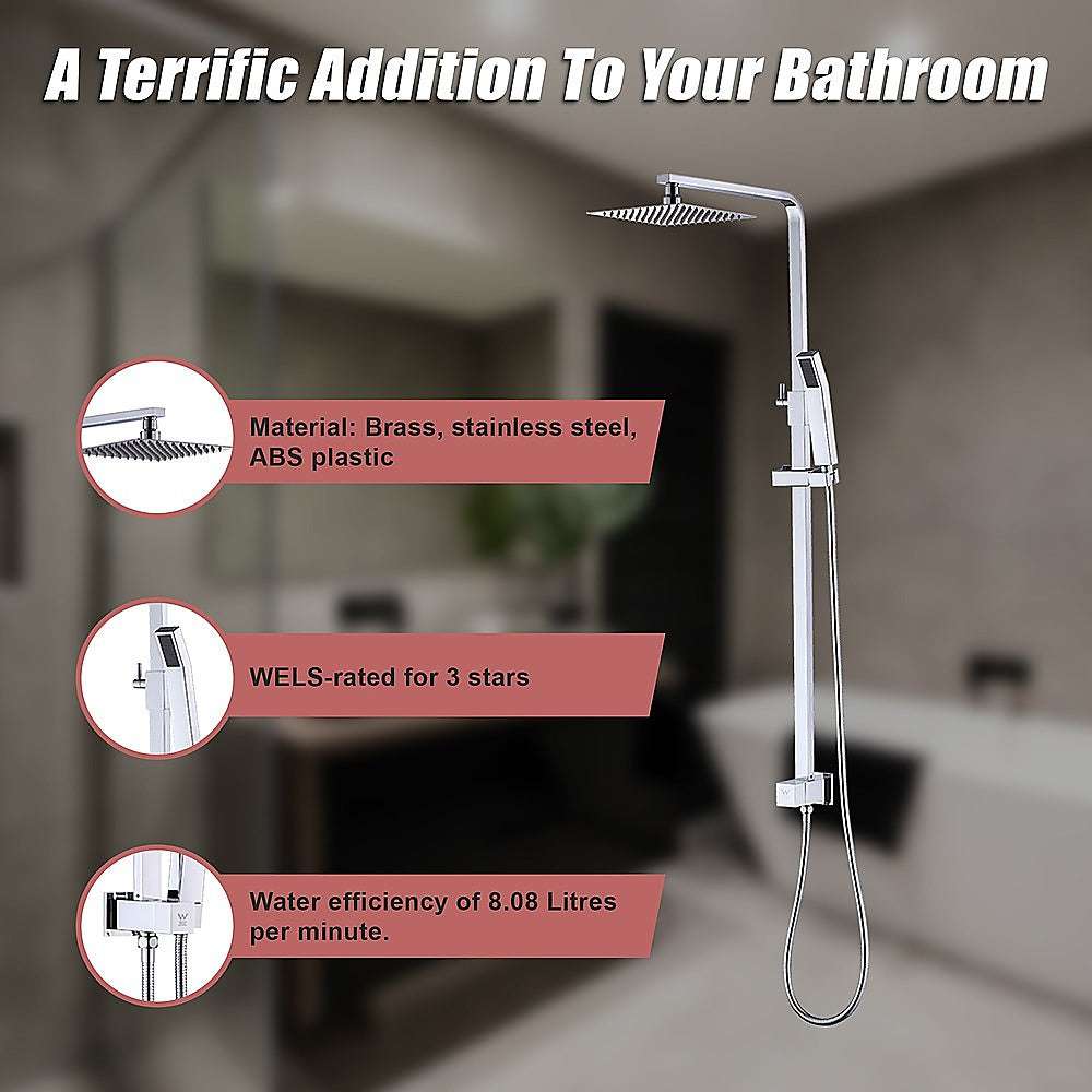 WELS 8" Rain Shower Head Set Square Dual Heads Faucet High Pressure