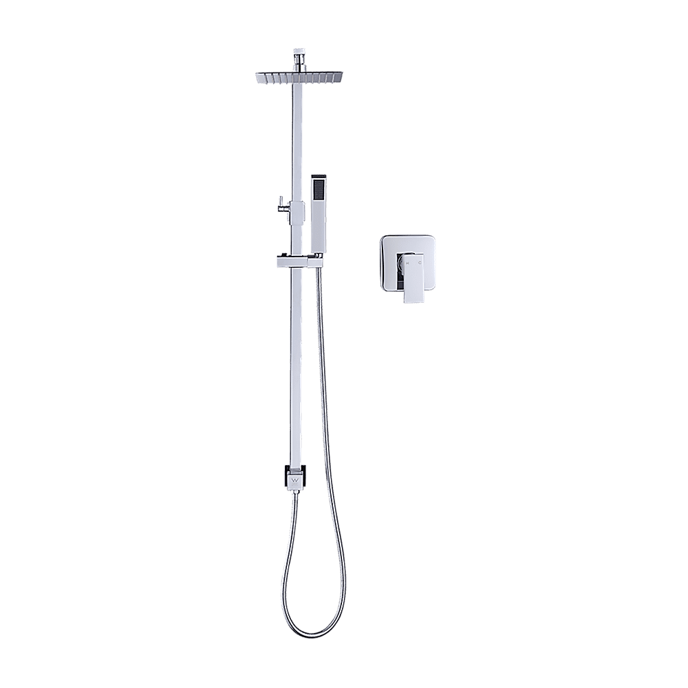 WELS 8" Rain Shower Head Set Square Dual Heads Faucet High Pressure