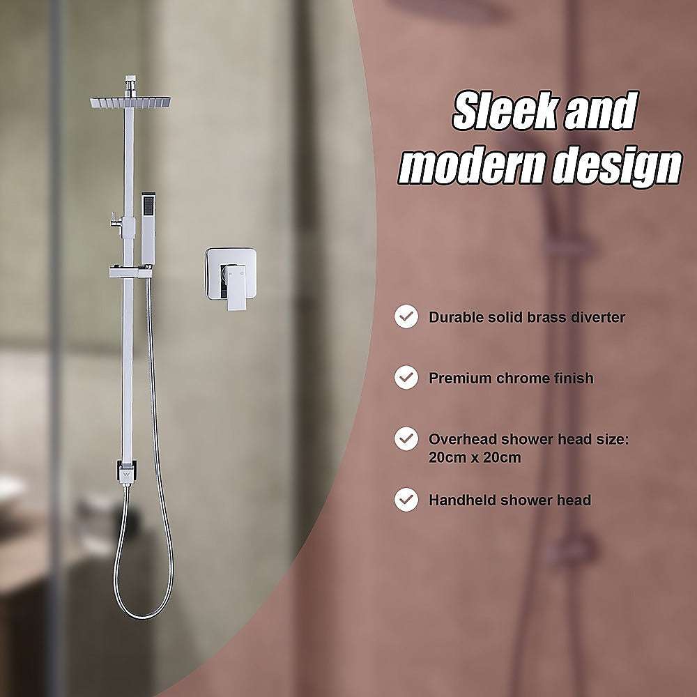 WELS 8" Rain Shower Head Set Square Dual Heads Faucet High Pressure