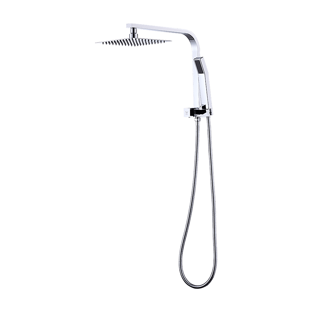 WELS 8" Rain Shower Head Set Square Dual Heads Faucet High Pressure Hand Held