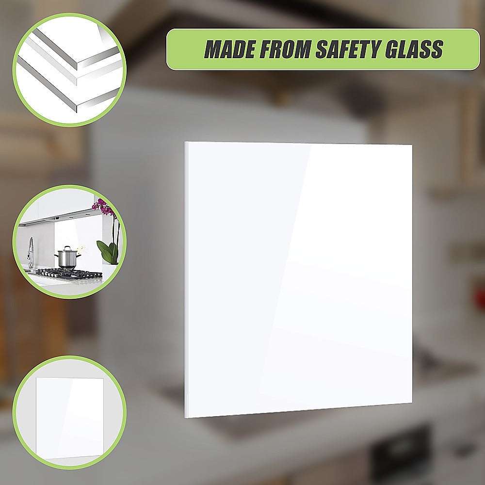 Toughened 90cm x 70cm White Glass Kitchen Splashback