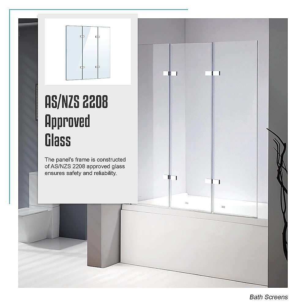 3 Fold Chrome Folding Bath Shower Screen Door Panel 1300mm x 1400mm