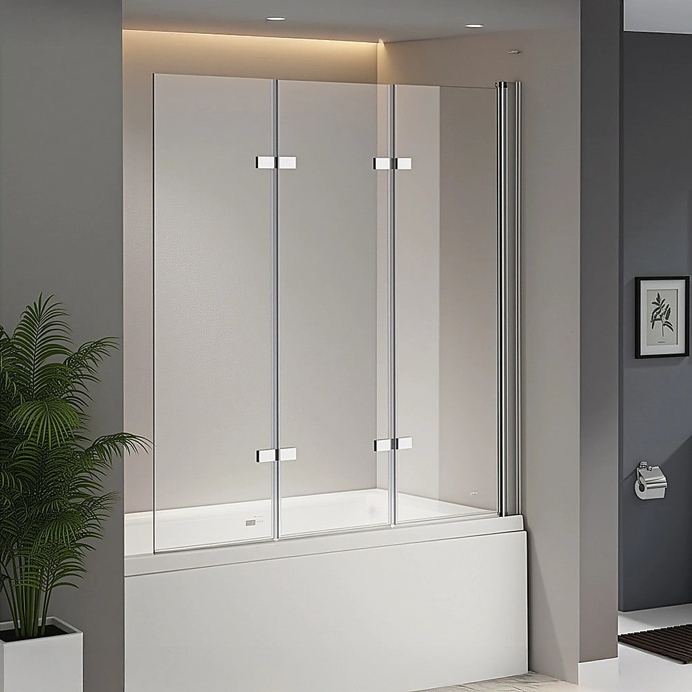 3 Fold Chrome Folding Bath Shower Screen Door Panel 1300mm x 1400mm