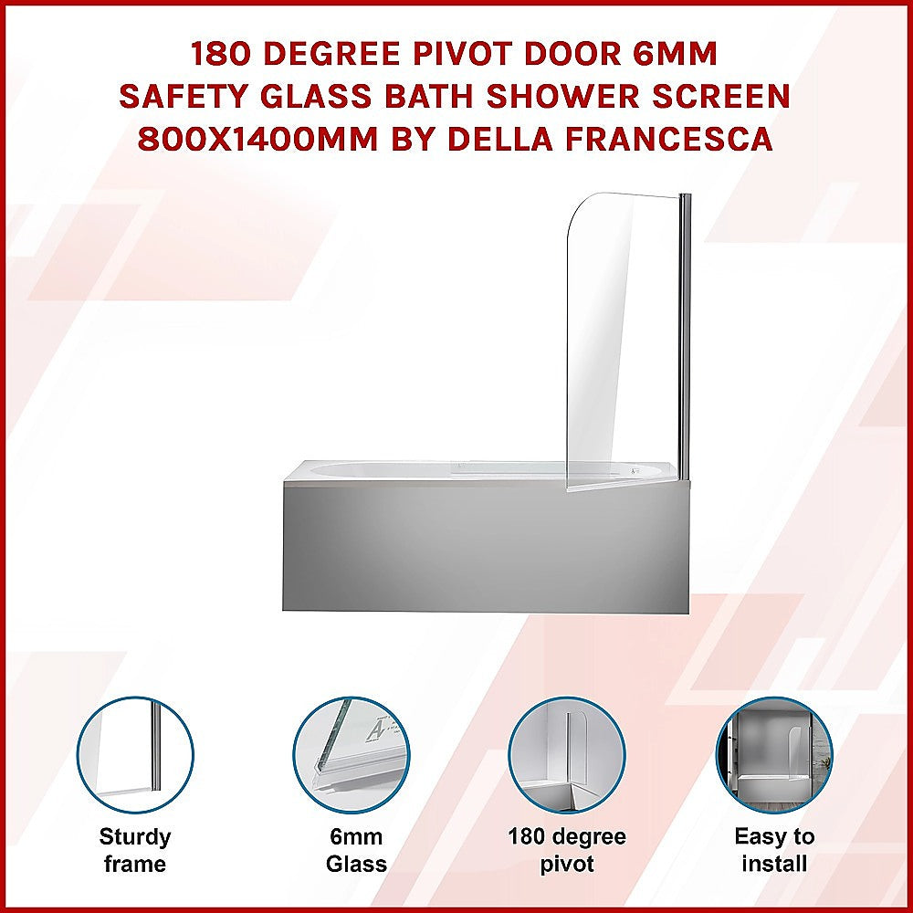 180 Degree Pivot Door 6mm Safety Glass Bath Shower Screen 800x1400mm By Della Francesca