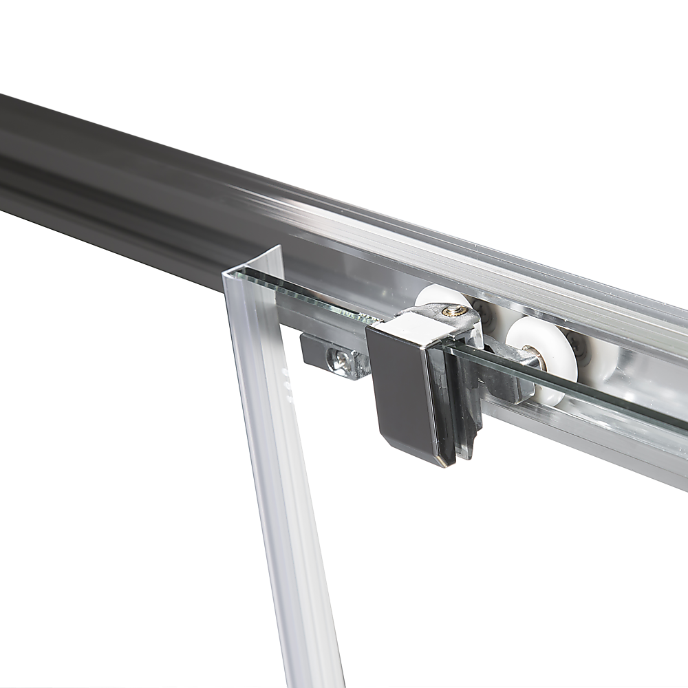 Shower screen sliding rail with metal hardware and clear glass panel