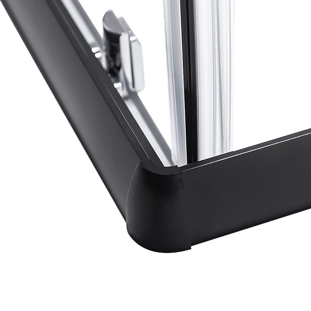 Shower screen corner frame end cap over clear glass panel