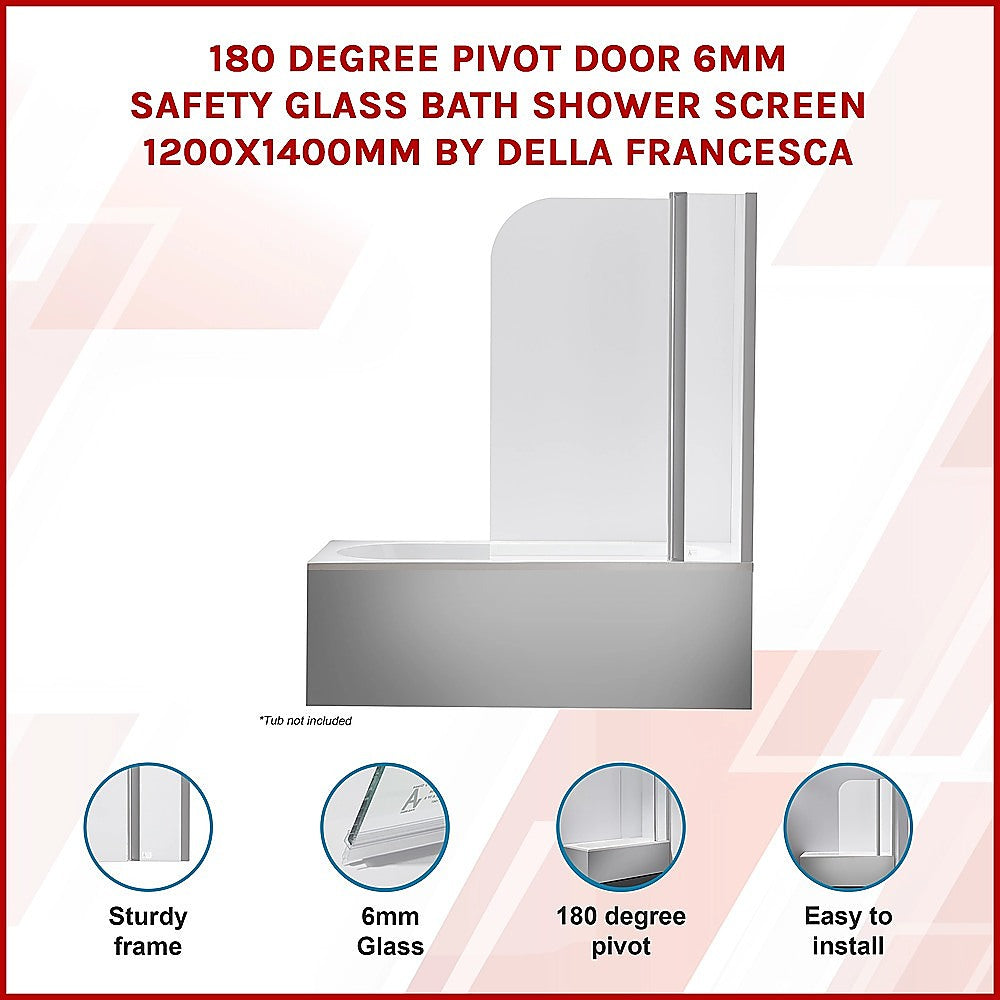 Pivot shower screen set with clear 6mm glass and chrome frame on bath tub