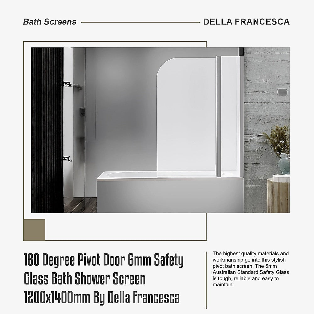 Pivot shower door and fixed screen with clear safety glass and chrome framing