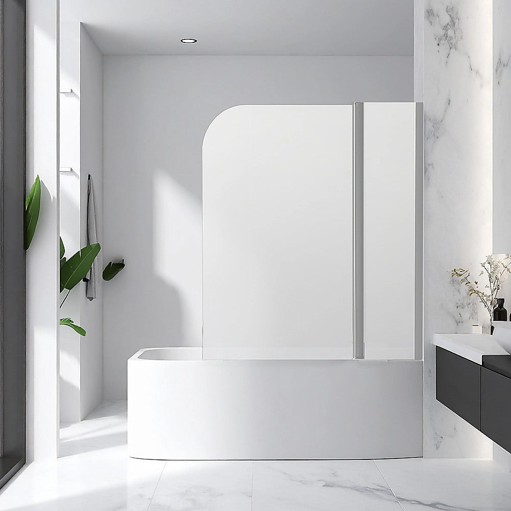 Pivot shower screen with clear glass and chrome frame in a bathroom installation