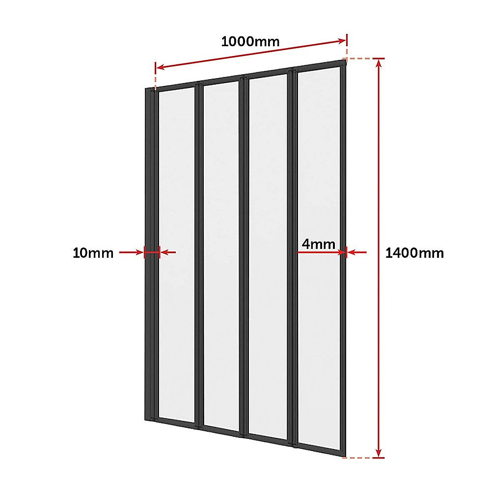 4 Fold Black Folding Bath Shower Screen Door Panel 1000 x 1400mm