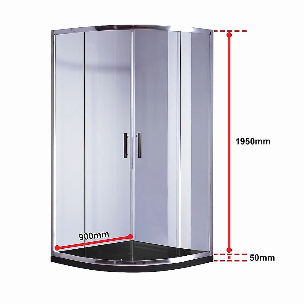 90 x 90cm Chrome Rounded Sliding 6mm Curved Shower Screen with Black Base