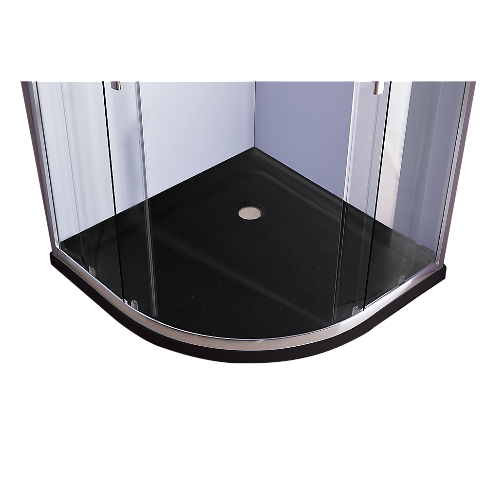 Rounded shower screen base tray in black with clear glass side panels
