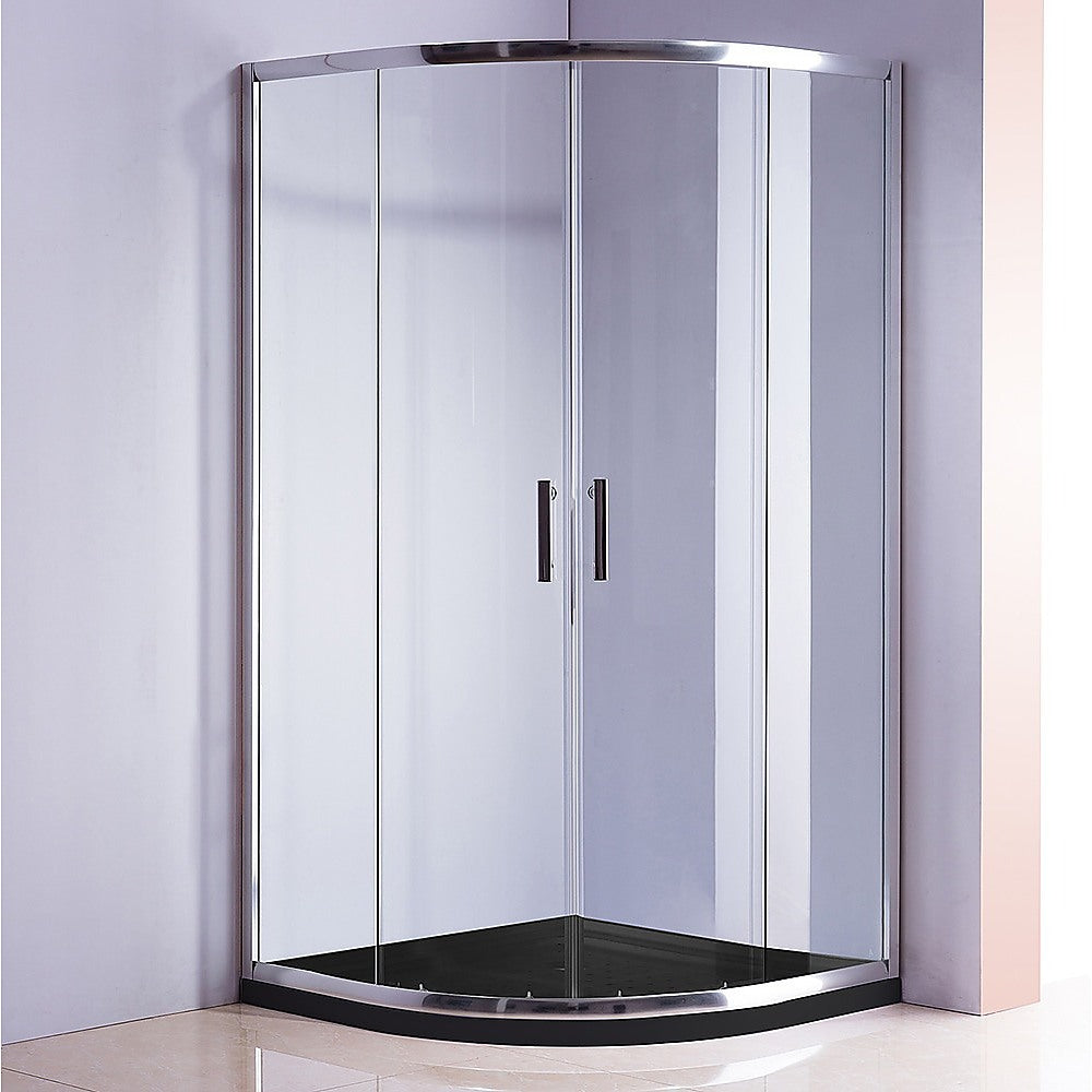 Rounded sliding shower screen with chrome frame and clear glass panels