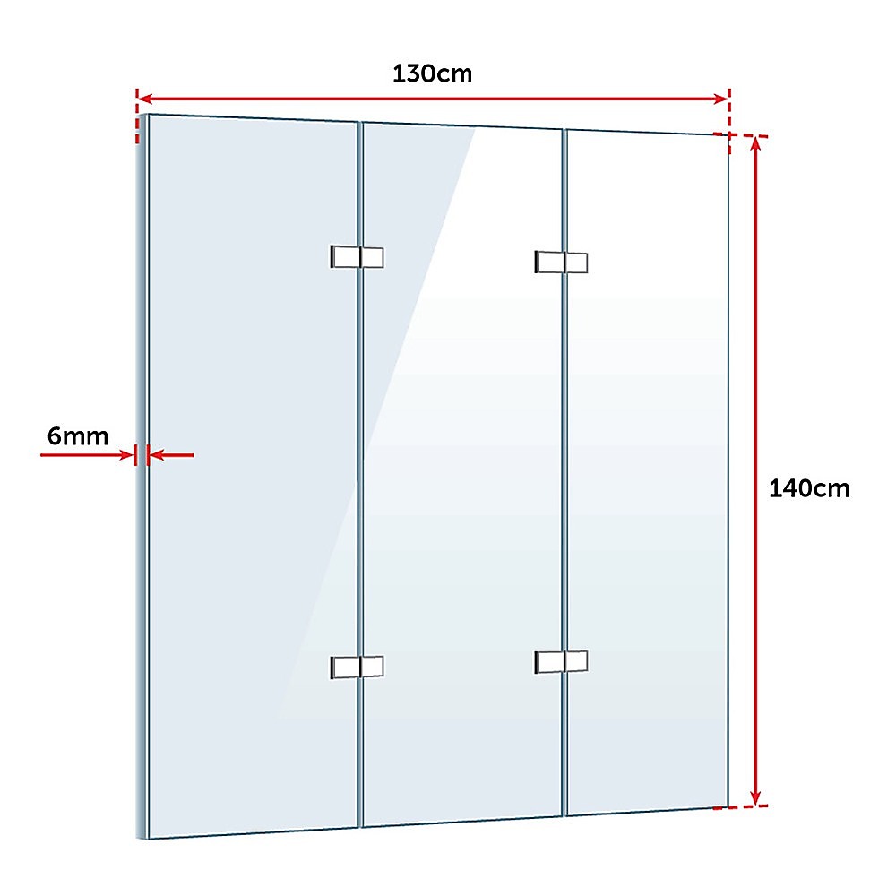 3 Fold Chrome Folding Bath Shower Screen Door Panel 1300mm x 1400mm