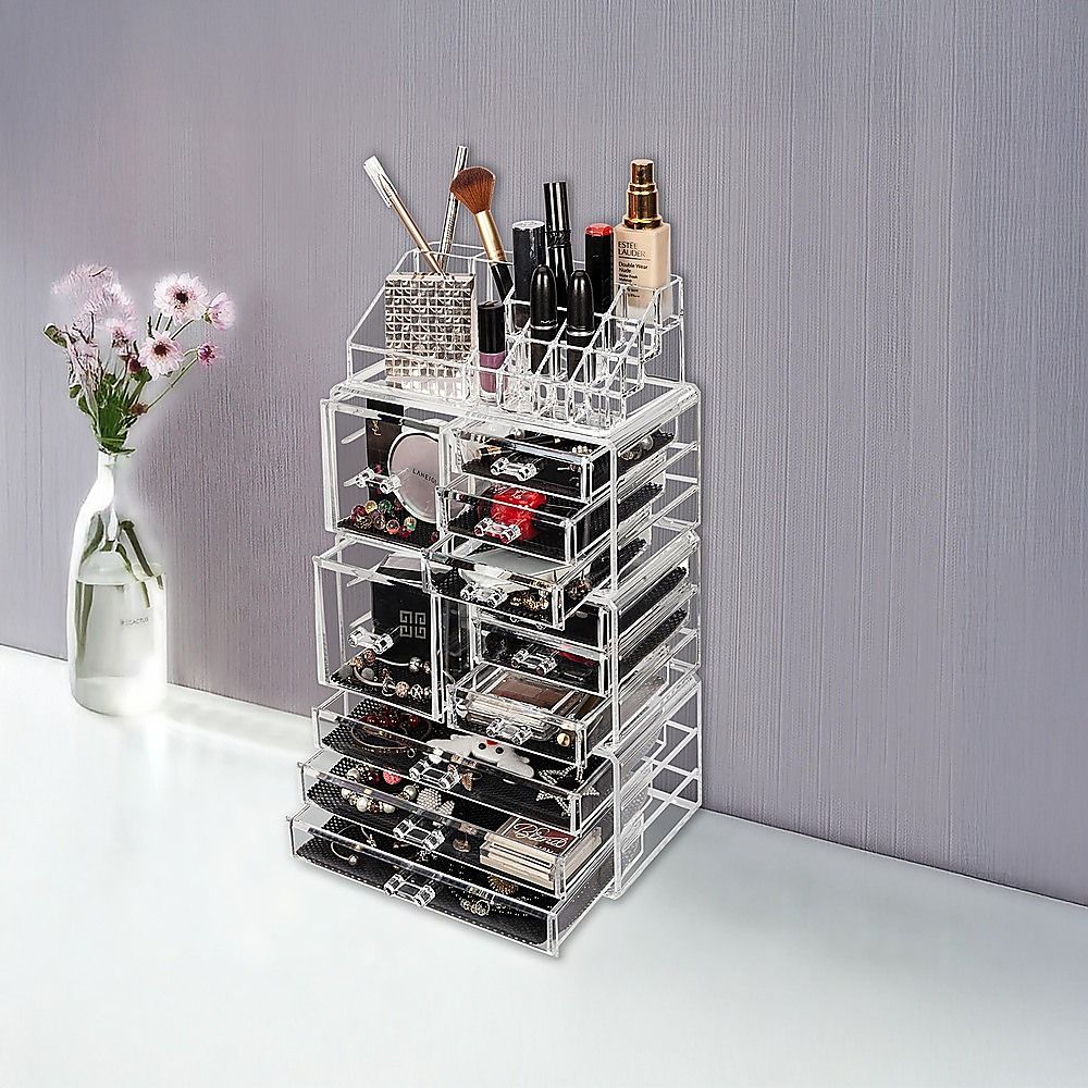 11 Drawers Clear Acrylic Tower Organiser Cosmetic jewellery Luxury Storage Cabinet Bedworld