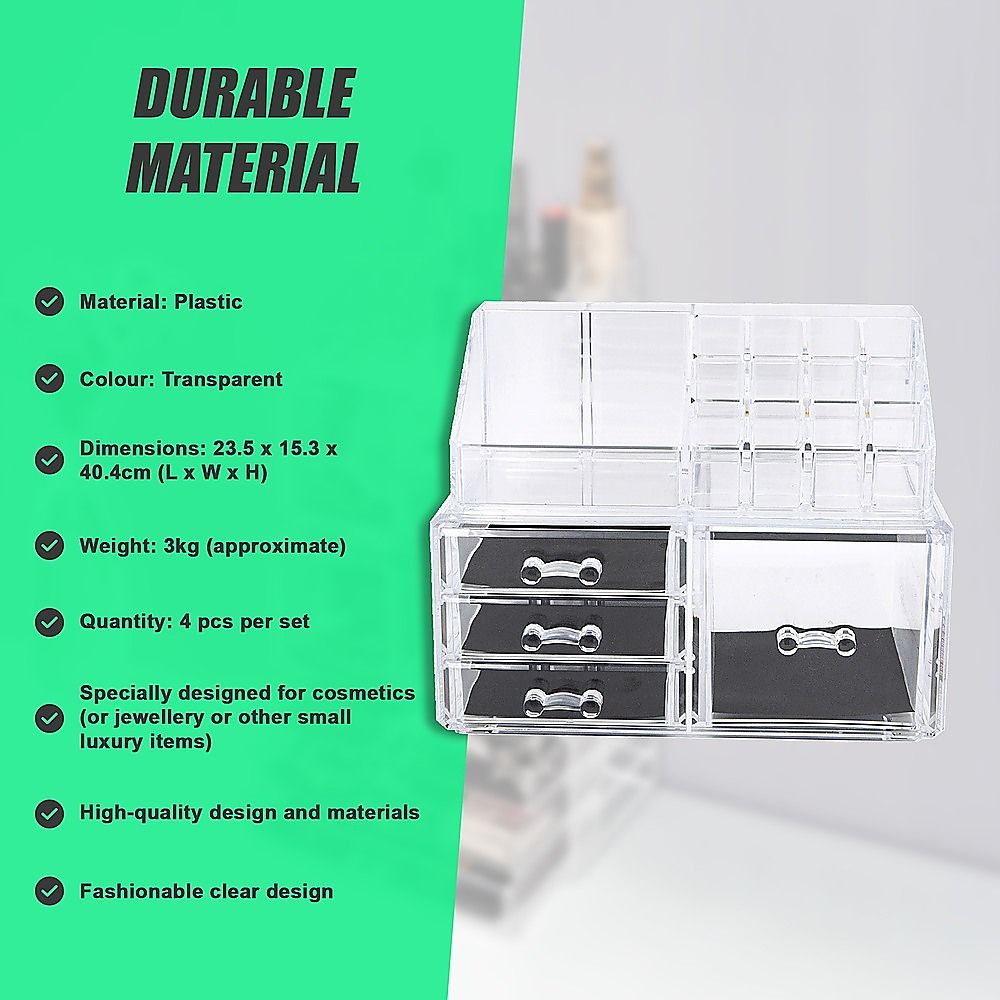 11 Drawers Clear Acrylic Tower Organiser Cosmetic jewellery Luxury Storage Cabinet Bedworld