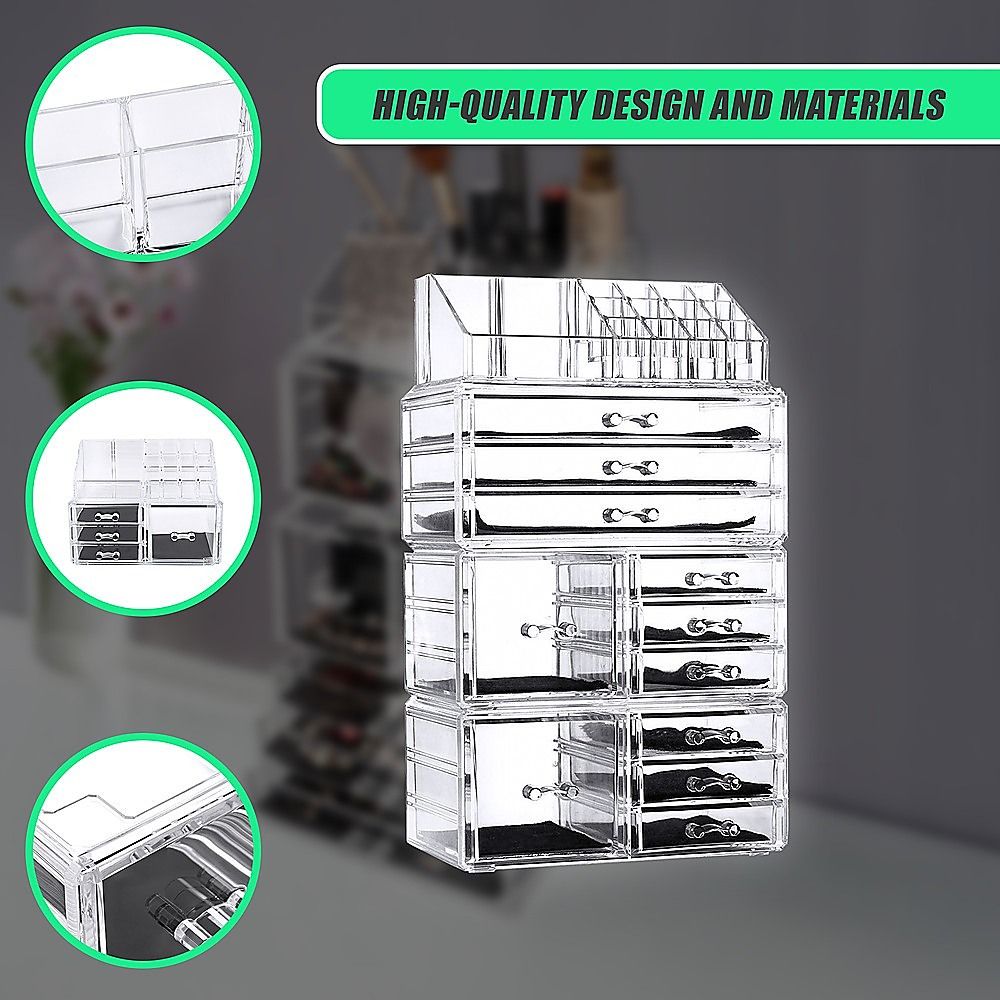 11 Drawers Clear Acrylic Tower Organiser Cosmetic jewellery Luxury Storage Cabinet Bedworld