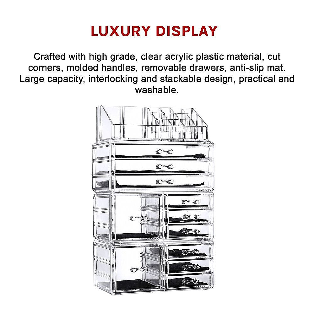 11 Drawers Clear Acrylic Tower Organiser Cosmetic jewellery Luxury Storage Cabinet Bedworld