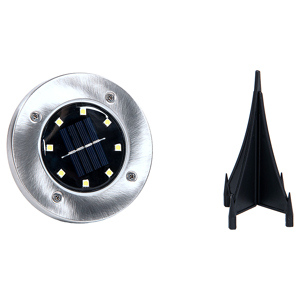 Stainless-steel solar inground LED light with round lens and black stake stem