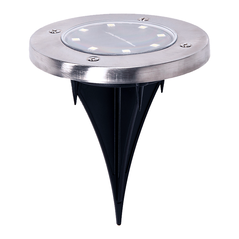 Solar inground LED light with clear lens and stainless-steel round housing