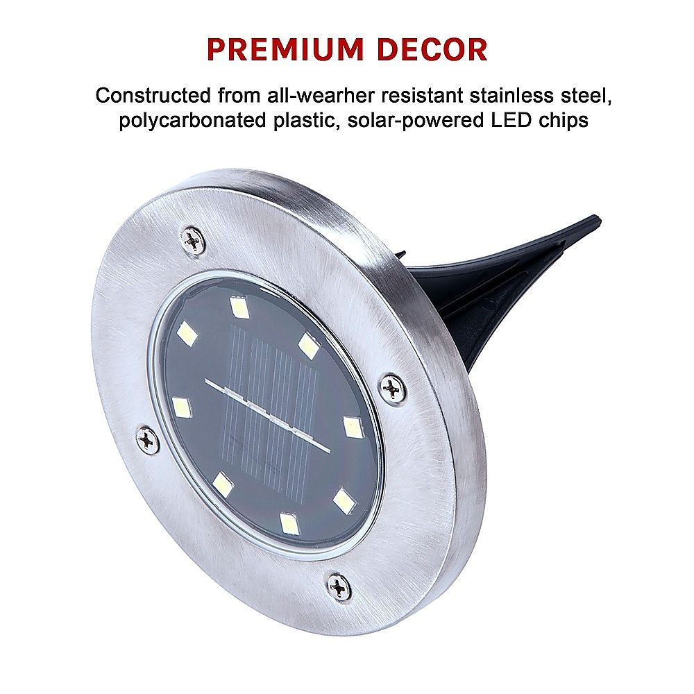 Stainless-steel solar inground LED light with clear lens and black cable lead