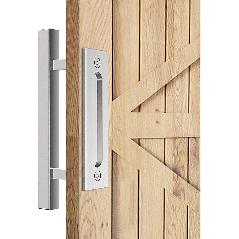 12" Square Pull and Flush Door Handle Set Stainless Steel Barn Door Hardware