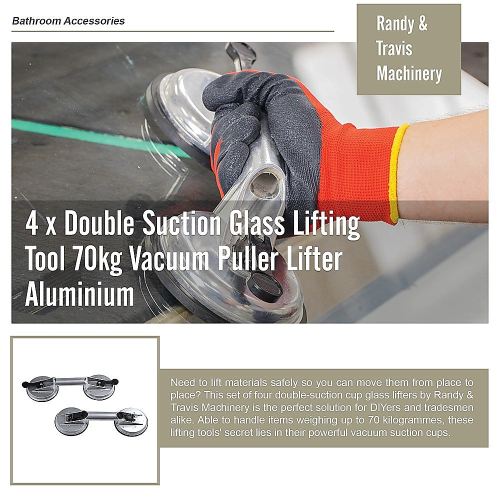 4 x Double Suction Glass Lifting Tool 70kg Vacuum Puller Lifter Aluminium